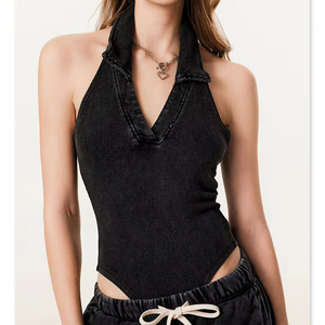 Meilleures ventes 2026 : Débardeur court <span class=keywords><strong>moulant</strong></span> uni sexy à <span class=keywords><strong>col</strong></span> licou pour femme, style basique d'été, tenue western, style Spice Girl, <span class=keywords><strong>col</strong></span> en <span class=keywords><strong>V</strong></span>, haut basique - Product Image 1