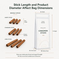 Sachet personnalisé à fond plat avec fermeture éclair pour bâtonnets de cannelle, idéal pour les marques alimentaires et l'emballage de détail sous marque privée
