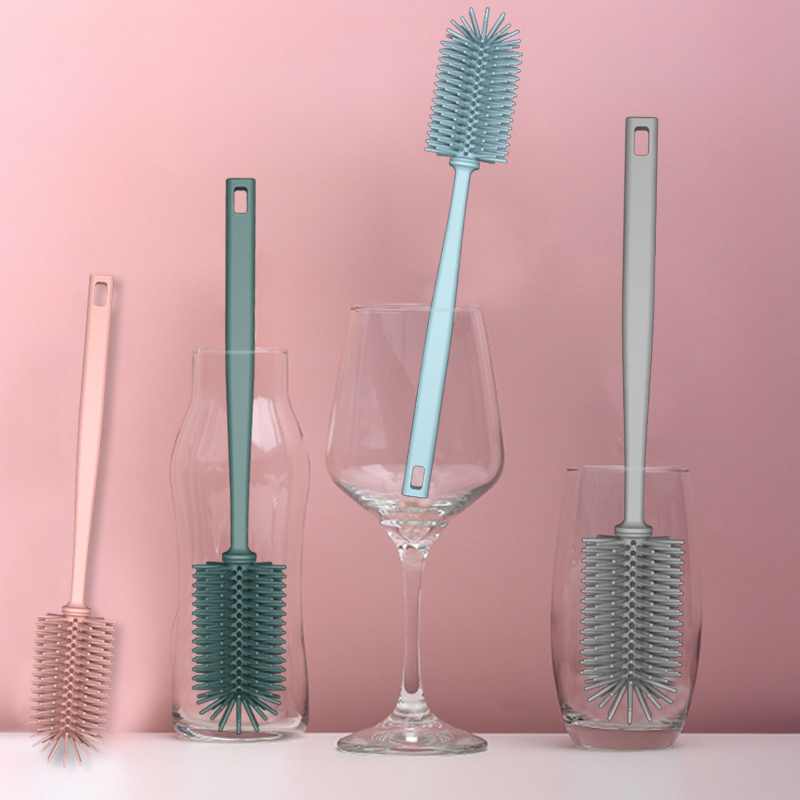 Силиконовые щетки для глубокой очистки с длинной ручкой, щетка для удаления бактерий со съемной головкой для стеклянной бутылки с водой