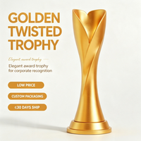 Trophée en résine torsadée dorée, directement de l'usine, récompense personnalisée gravée en gros avec prix de gros compétitifs et faible MOQ