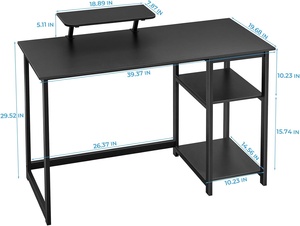 Wood Black Computer Desk 39 Inch Monitor Stand Office Adjustable Storage Shelves Small Gaming Home Work Writing <strong>Study</strong> Made <strong>China</strong> - Product Image 3