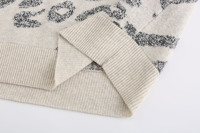 Sweat à capuche en tricot beige surdimensionné pour femmes avec capuche en jacquard léopard, pull côtelé uni, vêtements de mode pour la saison d'automne avec logo sur le devant