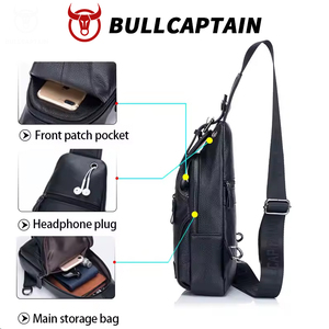 BULL CAPTAIN - Bolsa de Pecho y Bandolera de Cuero Vacuno Genuino, Estilo Vintage, con Cierre de Cremallera, para Hombre, Logotipo Personalizado OEM - Product Image 3