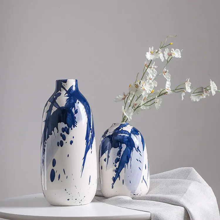 EAGLEGIFTS Guangzhou Wholesale Decorative Blue And White Porcelain Flowers Vases Set Home Decor Item Handmade Vase Ceramic