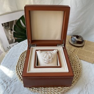 Brown Leather <b>Watch</b> Box Single Slot Luxury <b>Watch</b> Gift <b>Case</b> with White Stitching Layered Interior Custom Wholesale - Product Image 3