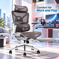 Chaise de bureau ergonomique en maille avec appui-tête réglable, base en aluminium et repose-pieds extensible pour poste de travail (Silla)