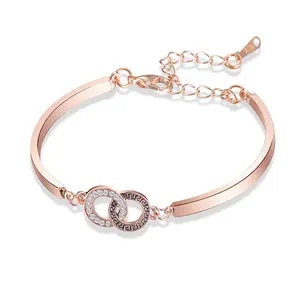 Circle Charm Bracelet Fashionable Copper Zircon Ladies Bracelet,interlocking Fret and Crystal Rose Gold Plated Alloy KYL-CINB008