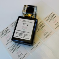 Étiquette adhésive carrée imperméable pour flacon de parfum en verre cosmétique avec logo personnalisé imprimé sur l'emballage