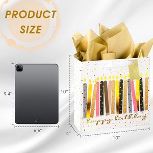 Medium Birthday Gift Bag 10 Inch Foil Print <b>Colorful</b> Candle Design Party Present Package With <b>Tissue</b> <b>Paper</b> - Product Image 3