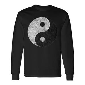 T-shirt a maniche lunghe vintage effetto invecchiato Taoist Yin Yang, nera, taglia unisex per adulti - Product Image 1