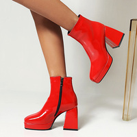 2023 gros Sexy en cuir verni dames gros talon haut bottines femmes plate-forme hiver et automne chaussures