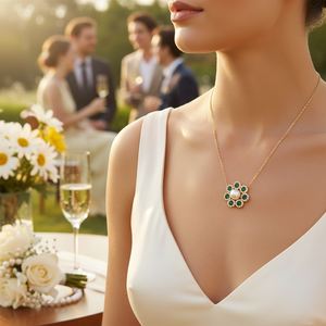 14K oro amarillo sólido Margarita Esmeralda collar circón hecho a mano pavo bodas fiestas compromisos aniversarios con perla - Product Image 3