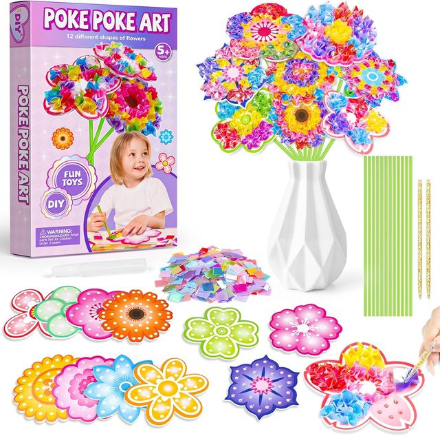 Education DIY Paper Craft Art Kit Poke in Fun Art Flower Fabric Pressing Poking Kit for Teens Beginner Kids