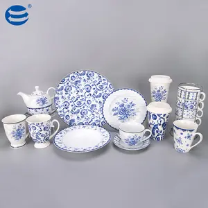 Excellent elegance blue and white porcelain dish sets fine bone china ceramic dinnerware sets