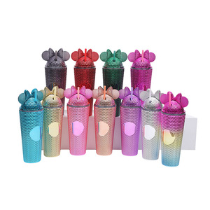 Shang Kou Ai Plastic Straw Cup With Bow Reusable Party Drinkware 500Ml Portable Creative Cup - Product Image 2