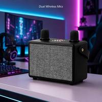 Sistema de Audio Karaoke de Lujo con Gabinete de Madera, Micrófonos Inalámbricos Duales, Sonido Estéreo HiFi, Múltiples Modos de Conexión para Uso Doméstico