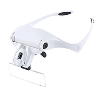 Kaca Pembesar Plastik Hands Free dengan Lampu Loupe, Braket, dan Headband untuk Membaca, Menjahit, Perhiasan, dan Jam Tangan