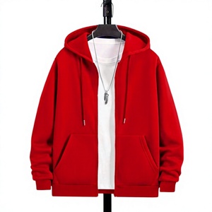 Sudadera con Capucha y Cierre para Hombre, Corte Regular, Color Sólido, Algodón French Terry, Informal, para Otoño, con Bolsillo, Manga Larga - Product Image 2