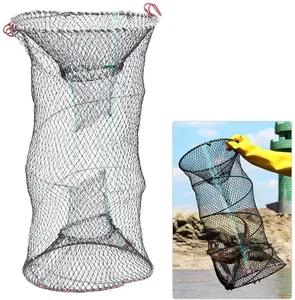 Open spring cage foldable fishing bait net crayfish trap crab catcher