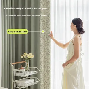Shaoxing haut de gamme vert brocart rideaux occultants lumière luxe couleur bloquant solide pour salon chambre nouveau Style <span class=keywords><strong>tissu</strong></span> - Product Image 2