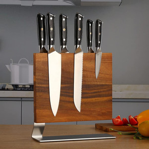 Porta espositore coltello universale da cucina multifunzione legno di Acacia in acciaio inox blocchi di coltelli magnetici - Product Image 1
