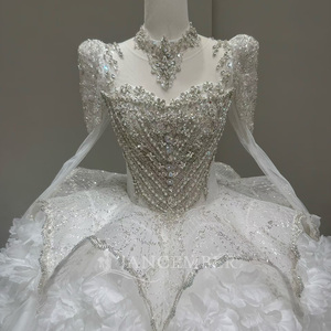 Lscm88 Elegant 3D Flower <b>Wedding</b> Dress Crystal Beaded Puff Shoulder Sparkly Tulle Princess Ball Gown Bridal Dress Jancember - Product Image 3
