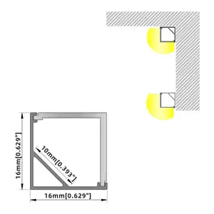 โปรไฟล์ Led อลูมิเนียม16X16มม. สำหรับมุมและตู้พร้อมฝาครอบดิฟฟิวเซอร์เพื่อสร้างแสงโปรไฟล์อลูมิเนียม