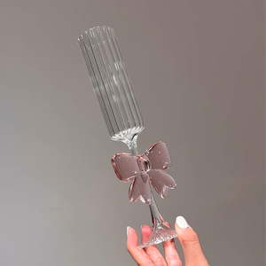 Copa de champán creativa <span class=keywords><strong>rosa</strong></span> con lazo, flauta de borosilicato soplada a mano, copa 3D bonita para <span class=keywords><strong>vino</strong></span> de boda, para fiestas en hoteles - Product Image 1