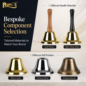 Campana de Mano Dorada de Latón Sólido con Sonido Fuerte y Mango Ergonómico de Madera para Profesor, Aula, Boda, Servicio - Product Image 3