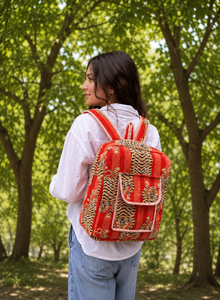 Quilted Cotton Durable Fashion Bohemian Student <b>Backpack</b> Tiger <b>Print</b> Patchwork Open Softback Detachable Curved Shoulder Straps - Product Image 4