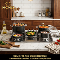Ensemble de 10 casseroles et poêles en acier inoxydable OEM/ODM pour cuisine, revêtement multicouche, compatible lave-vaisselle et four, pour tous types de cuisinières