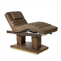 Lit de massage de beauté électrique à 4 moteurs de luxe avec base en bois en cuir synthétique et table de massage pour thérapie faciale
