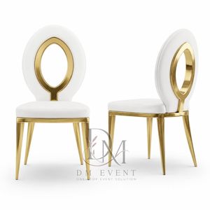 Chaise d'événement en acier inoxydable à dossier ouvert doré avec coussin blanc pour mariages et banquets d'hôtel – Vente en gros de sièges - Product Image 3