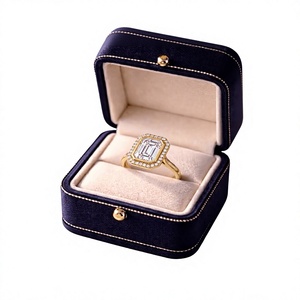 Bague de fiançailles de luxe en or plaqué 18K 14K avec diamant de laboratoire taille émeraude, sertie clos, double halo, pour femme, bijoux fins - Product Image 5