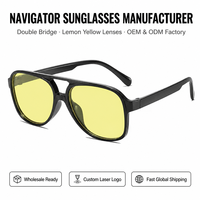 Lunettes de soleil pilote tendance 2026 pour femme, style vintage à double pont, verres jaunes, lunettes d'aviation, Zhejiang