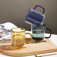 Vaso de Vidrio de Borosilicato de Doble Capa, Moderno, Minimalista, Resistente al Calor y al Frío, Ecológico, Portátil, Colorido, con Asa de Color
