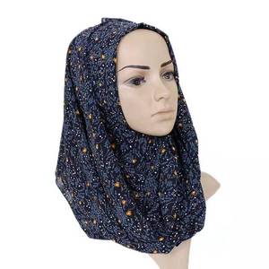 Simple bordado Floral bufanda chal de algodón indio Bandana imprimir pañuelos Sjaal de Hijab musulmán islámico estolas - Product Image 3