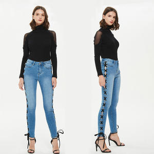 Jeans skinny <span class=keywords><strong>taille</strong></span> haute sexy pour femmes pantalon en denim bleu clair jeans <span class=keywords><strong>slim</strong></span> à lacets pour femmes <span class=keywords><strong>jegging</strong></span> - Product Image 1