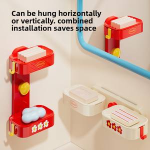 Support de salle de bain mural portable double couche, sans perçage, avec égouttoir pour savon et serviettes, compatible ventouse, rotatif - Product Image 3