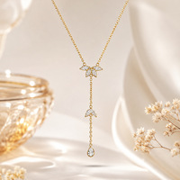 Kalung Lariat Rantai Y Bunga Ganda Elegan SUMMLY, Kalung Baja Anti Karat Berlapis Emas 18K Mewah Kelas Atas, Perhiasan Fashion