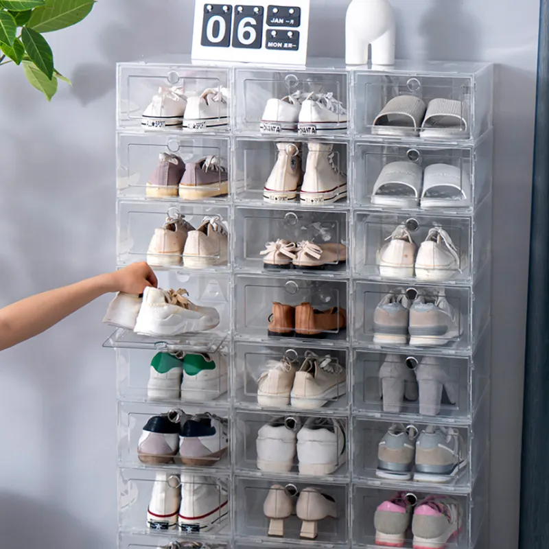 Falten Sie Kunststoff Schuhe Fall verdickt transparente Schublade Fall Kunststoff Schuhkartons Stapelbare Box Schuh Organizer Haushalts gegenstände