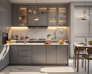 ตู้ครัวโมดูลาร์ MDF หรูหราสั่งทำขายส่ง สีเทา สำหรับการสร้างอพาร์ตเมนต์มาตรฐาน - Product Image 5