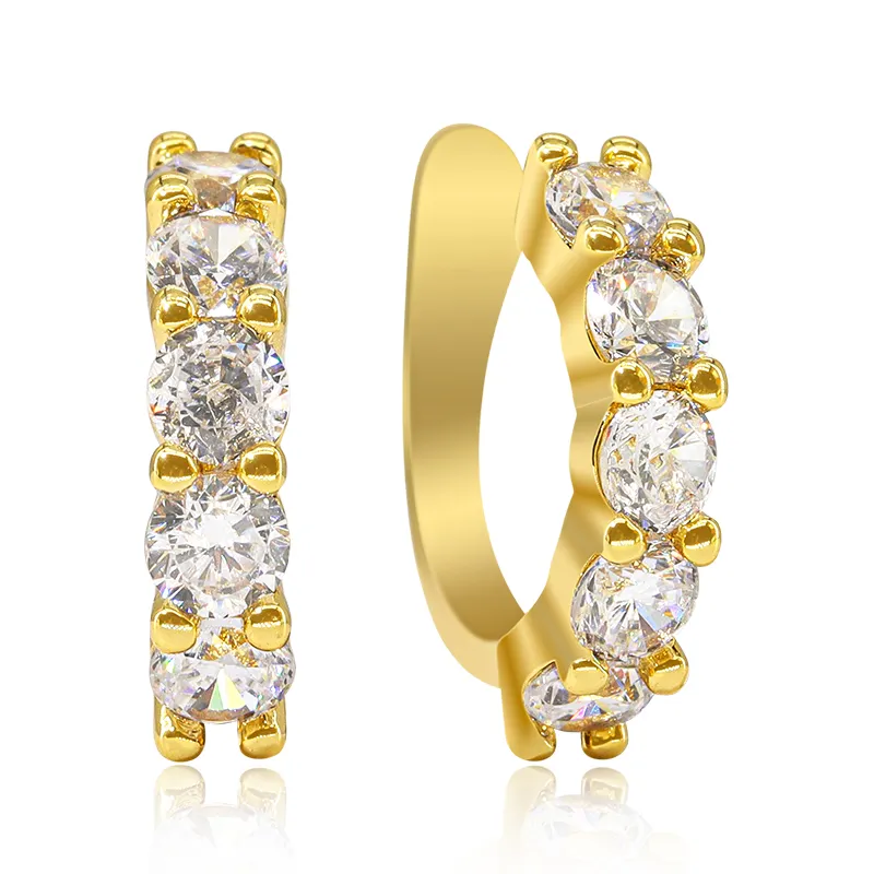 New Fashion Brass Ear Bone No Pierced 18K Gold Plated Diamond Cartilage Clip On Cuff Earrings For Women
