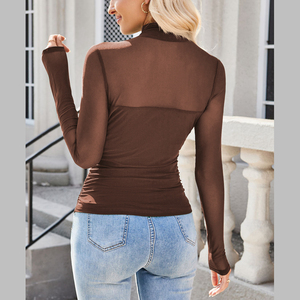 <span class=keywords><strong>Blusa</strong></span> Channel <span class=keywords><strong>de</strong></span> Malla Transparente para Mujer Primavera 2025 <span class=keywords><strong>de</strong></span> 4 Colores con <span class=keywords><strong>Cuello</strong></span> Simulado <span class=keywords><strong>Manga</strong></span> <span class=keywords><strong>Larga</strong></span> y Fruncido Sexy <span class=keywords><strong>de</strong></span> Moda para Salir - Product Image 5