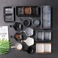 Plateau à condiments en céramique de style japonais, compatible micro-ondes, pour sauce barbecue, à double ou triple compartiment