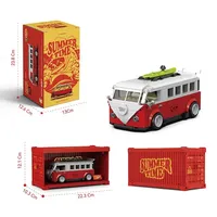 Happy Build PB8807 Retro T1 Red Camper Van, Modelo de Vehículo Detallado para Ensamblar, Coleccionable, Juego de Bloques de Construcción para Exhibición en Escritorio
