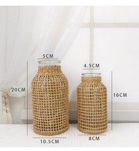 Vase en verre de Style campagnard avec corde de chanvre, couverture tissée, Vases à fleurs pour centre de table de mariage - Product Image 4