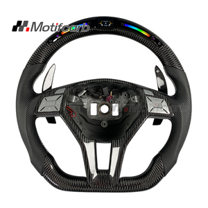 Volant en fibre de carbone LED personnalisé pour Mercedes-Benz W204 W212 CLA GLA 45 C63 SL 2011-2015 avec poignées en cuir perforé - Product Image 1
