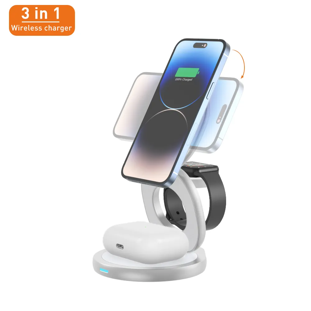 New Trending 15W Fast Wireless Charger Three in one foldable magnetic suction Phone Headphone Watch 3in1 Wireless Charging