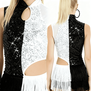 Ensembles de costumes de <span class=keywords><strong>danse</strong></span> en spandex à paillettes noires et blanches pour filles, enfants, <span class=keywords><strong>jazz</strong></span> et claquettes - Product Image 2